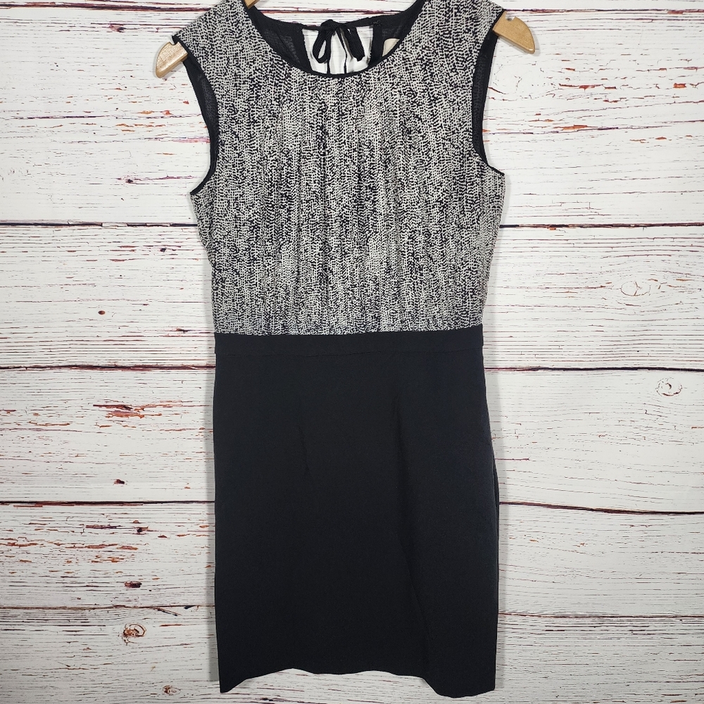 LOFT Black and White Sheath Midi Dress Crew Neck Sleeveless